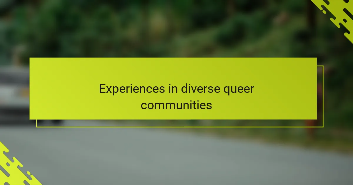 Experiences in diverse queer communities